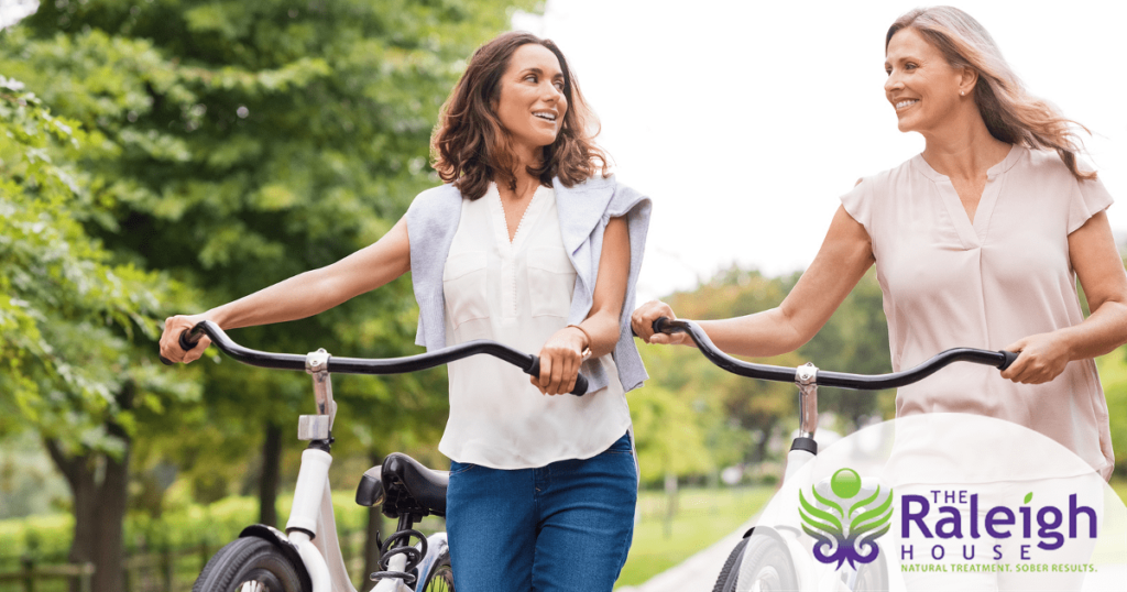 Two women take a break from their bike ride