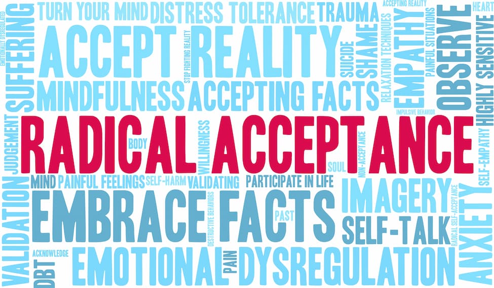 Light blue and red word collage with phrase