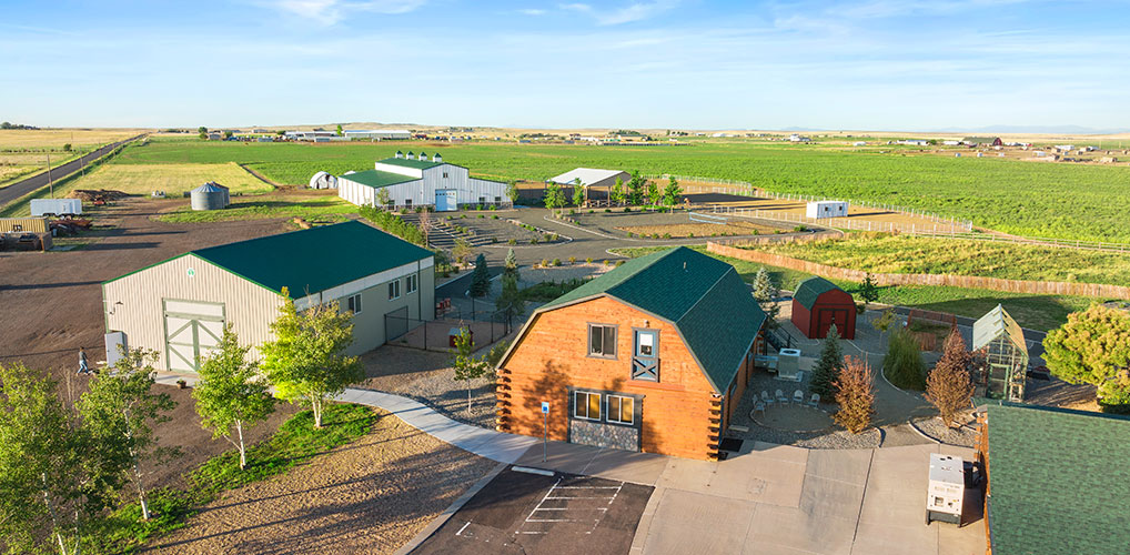 Aerial view of The Ranch at The Raleigh House on 40 acres in the Colorado countryside